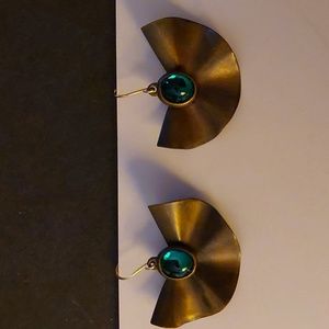 Fan Shaped Green Stone Earrings